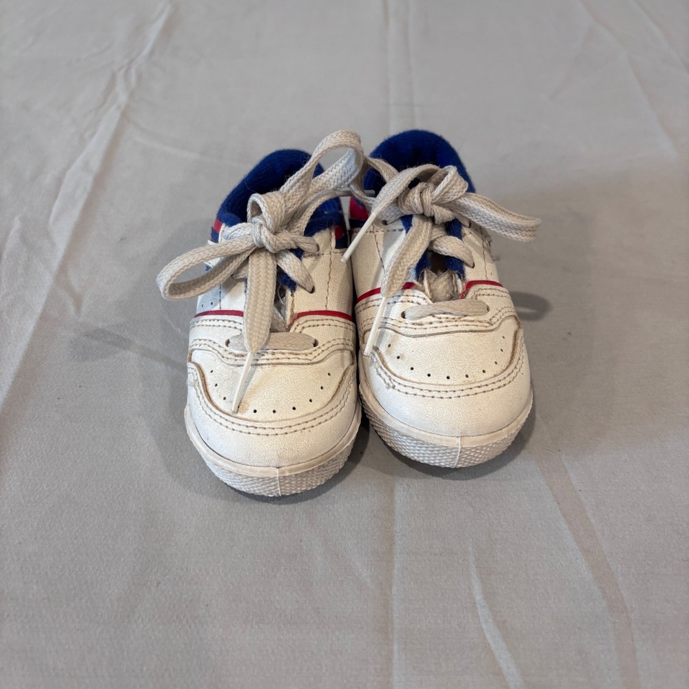 Wee Sports Baby Sneakers White Blue Red Lace Up Toddler Shoes Size 4